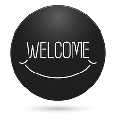 welcome icon, black circle button, vector illustration.