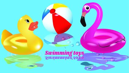  set of bright inflatable toys for swimming. 