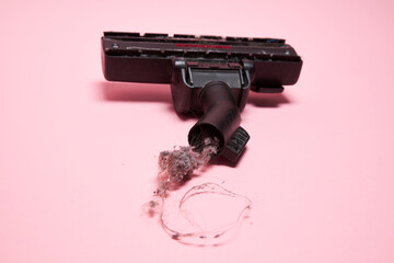 Vacuum cleaner clogged with garbage dirt and hair on a light background Dirt dust hair clogged in...