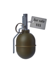 hand grenade of dark green color on a white background