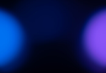 Bokeh neon glow. Blur light flare. Futuristic illumination. Defocused UV blue purple color glare on dark modern presentation abstract copy space background.