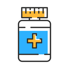 Obraz premium Pills buttle line icon. Medicament and pharmaceutical. Vector flat illustration