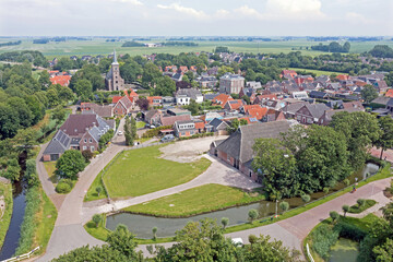 Aerial from the traditional village Ternaard in Friesland the Netherlands