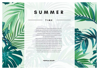 Hawaiian floral design with monstera palm leaves. Exotic tropical summer vector background.