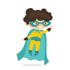 Cartoon vector illustration of Kid Superheroes wearing comics costumes