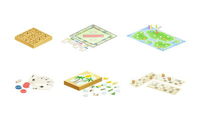 Board games set. Puzzle, poker, scrabble, puzzle, lotto tabletop game vector illustration