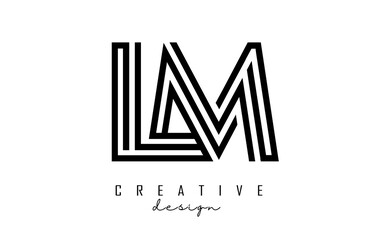 Outline LM l m letter logo with united lines. Letters with geometric and lines typography.