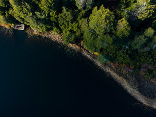 Aerial landscape with snowed mountains and lakes