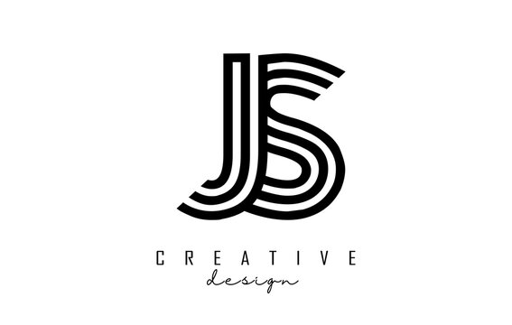 Outline JS j s letter logo with united lines. Letters with geometric and lines typography.