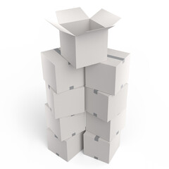 Cardboard box or carton on white background, carrying parcel and online shopping