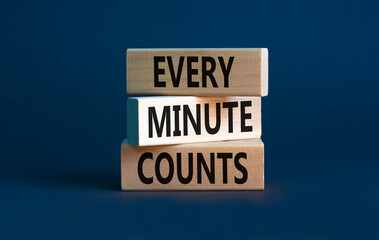 Every minute counts symbol. Concept words Every minute counts on wooden blocks on a beautiful grey table grey background. Business, motivational and every minute counts concept. Copy space.