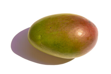 a green mango lies on a white background