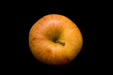yellow organic apple lies on a black background