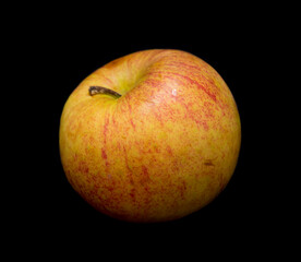 yellow organic apple lies on a black background