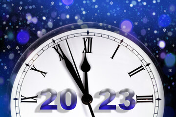 Obraz na płótnie Canvas Clock about to strike midnight on New Years Eve 2023