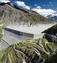 Dixence, Hérémence sight from mountain lake Dix, Valais, Switzerland, swiss alps the biggest dam...
