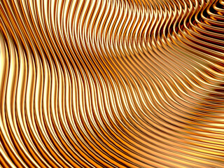 Gold stripes wavy bright background. Abstract luxurious wallpaper