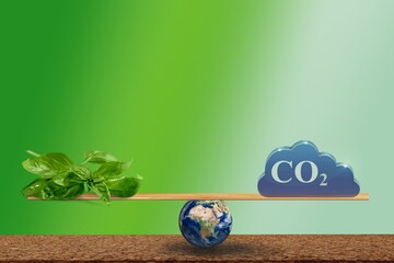 Carbon Neutral and ESG Concepts. Clean Energy. Globe Balancing between a Green leaf and CO2.