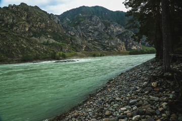Landscape of mountains and river in summer. Panorama