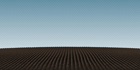 Arable land background, empty farmland with freshly ploughed soil, plowed field for agricultural plants cultivation, clear cropland