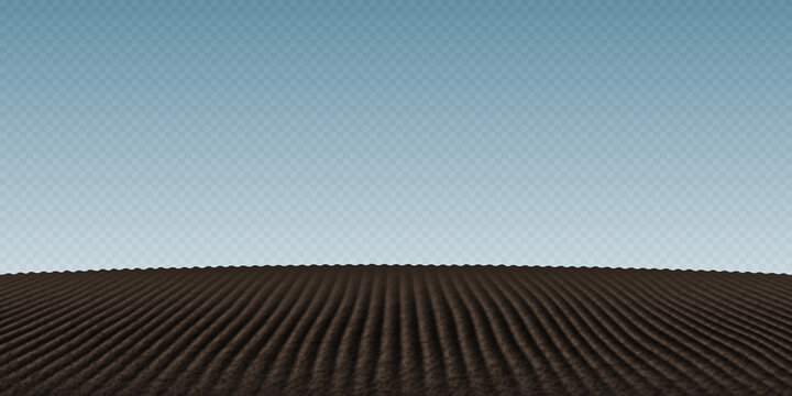 Arable land background, empty farmland with freshly ploughed soil, plowed field for agricultural plants cultivation, clear cropland