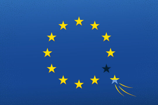 Ukraine eurointegration vector illustration, Ukraine EU candidate status, UA progress to join the European Union, EU flag with an empty place for the star in Ukrainian national colors