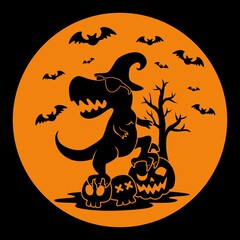 Halloween Dinosaur T-rex illustration, Little Ghost with Bow, Boy & Girl Ghost vector