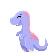 Fototapeta premium Cute little dinosaur vector illustration in cartoon style for children design, greeting birthday card, nursery poster.