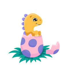 Cute little dinosaur vector illustration in cartoon style for children design, greeting birthday card, nursery poster.
