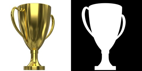 3D rendering illustration of a golden trophy cup