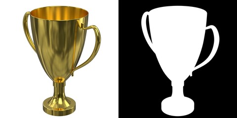 3D rendering illustration of a golden trophy cup