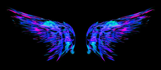 Colourful abstract glowing wings. Angel fantasy wings. 