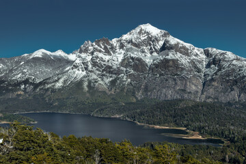 Fototapeta premium Landscape with snowed mountains and lakes