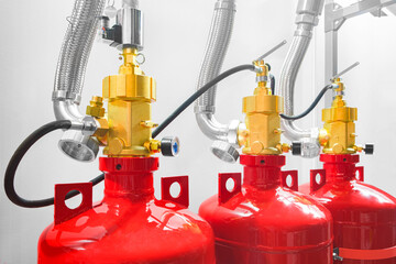 Fire extinguishers, industrial automatic fire extinguishing system. - obrazy, fototapety, plakaty