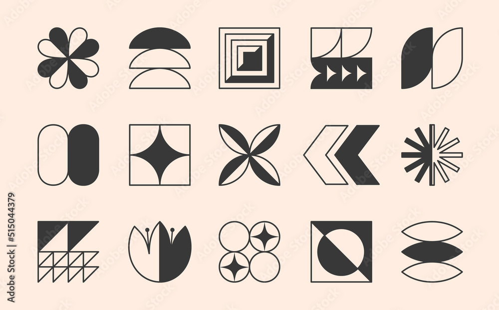 Wall mural vector set of bauhaus linear emblems or symbols.modern brutalist objects and elements in trendy swis