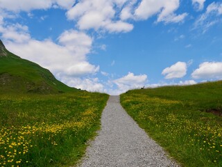 Gravel hiking path in the Austrian Alps. Lech, Arlberg, Austria.