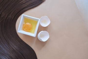 lock of silk hair and an egg, the concept of homemade shampoo, the benefits of eggs for hair