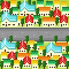 Obraz premium Village pixel art. Vector illustration.