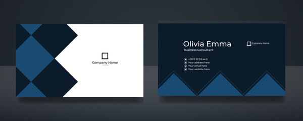 Luxury and elegant dark black navy business card design with gold style minimalist print template