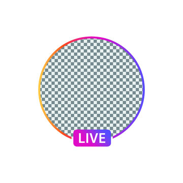 Instagram story, live stream, new story badge vector set. Isolated empty instagram stories badges and live buttons on white background. Circle frame for profile picture. Editorial illustration vector.