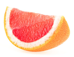 Slice of grapefruit isolated on a white background. Ripe grapefruit citrus fruit.