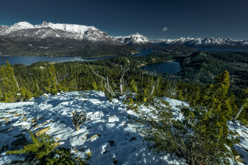 Landscape with snowed mountains and lakes