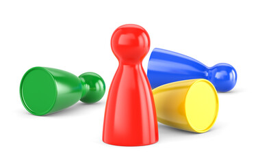 Winning, victory, glory and success concept. Colorful game pawns