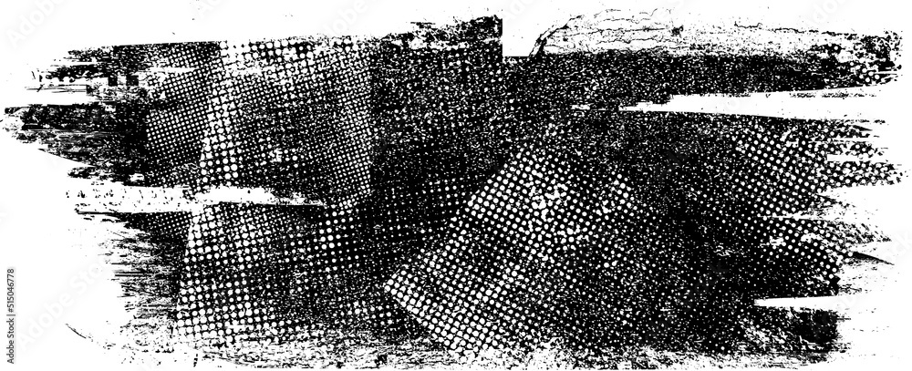 Leinwandbilder Glitch distorted grungy shape . Noised grange texture. Textured and glitched shapes .Grunge texture. Screen print and noise effect .Vector overlay background with a halftone dots screen print texture.