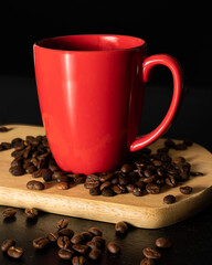 Cup of coffee and coffee beans