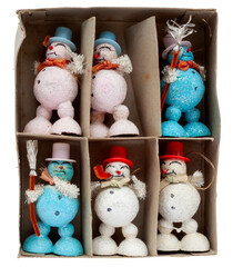 Collection set of used styrofoam snowmen.