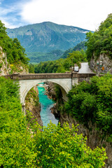 Fototapeta na wymiar Entdeckungstour zur Napoleon-Brücke im Soca Tal - Slowenien