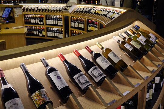 BORDEAUX, FRANCE august 2018: La Cite du Vin, Wine shop into wine museum of Bordeaux