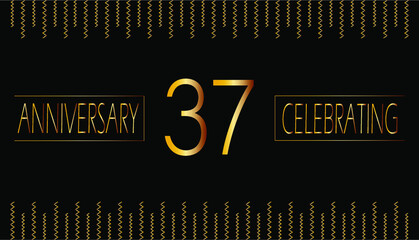 37 years anniversary celebrating. birthday celebration horizontal Banner with bright gold color.