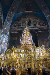 Fototapeta na wymiar Interior of St. Nicholas Cathedral of Pokrovsky Monastery in Kyiv, Ukraine